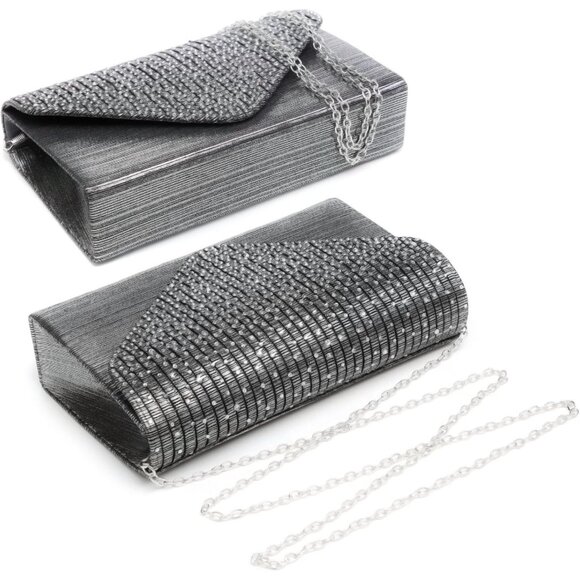 ⚡Women's Magnetic Closure Chain Strap Crossbody Envelope Gray Clutch Handbag - Picture 2 of 6